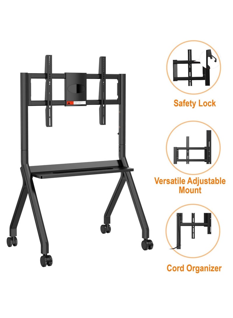بيتيك حامل تلفزيون متحرك قوي التحمل للشاشات المسطحة من 55 إلى 100 بوصة، يتحمل وزنًا أقصى 120 كجم، ارتفاع قابل للتعديل من 1155 إلى 1525 مم، مزود برف AV وعجلات قابلة للقفل، متوافق مع VESA 900×600 مم، لون أسود – FD580 - Image 4